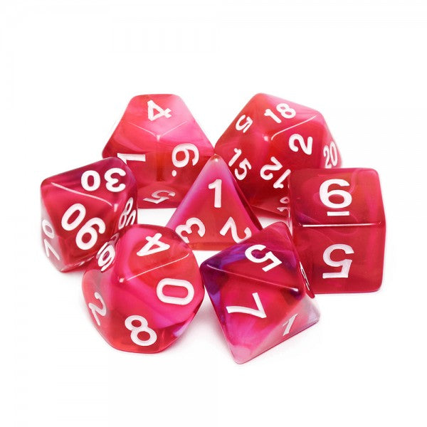 Red Clouds 7pc Dice Set inked in White